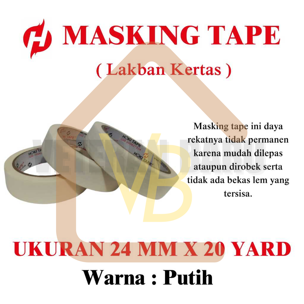 

Selotip Lakban Plakban Kertas HOKI / TRUST Masking Tape 24 mm x 20 Yard (18M)