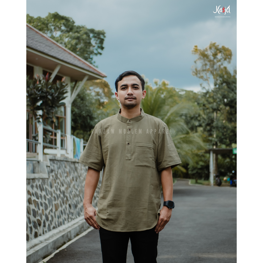 BAJU KOKO MUSLIM KASJA COUPLE AYAH DAN ANAK ERASH SERIES HIJAU ARMY