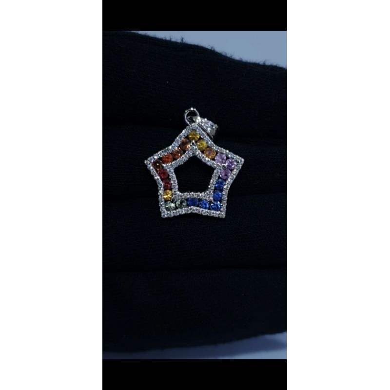 liontin emas berlian batu permata safir bintang