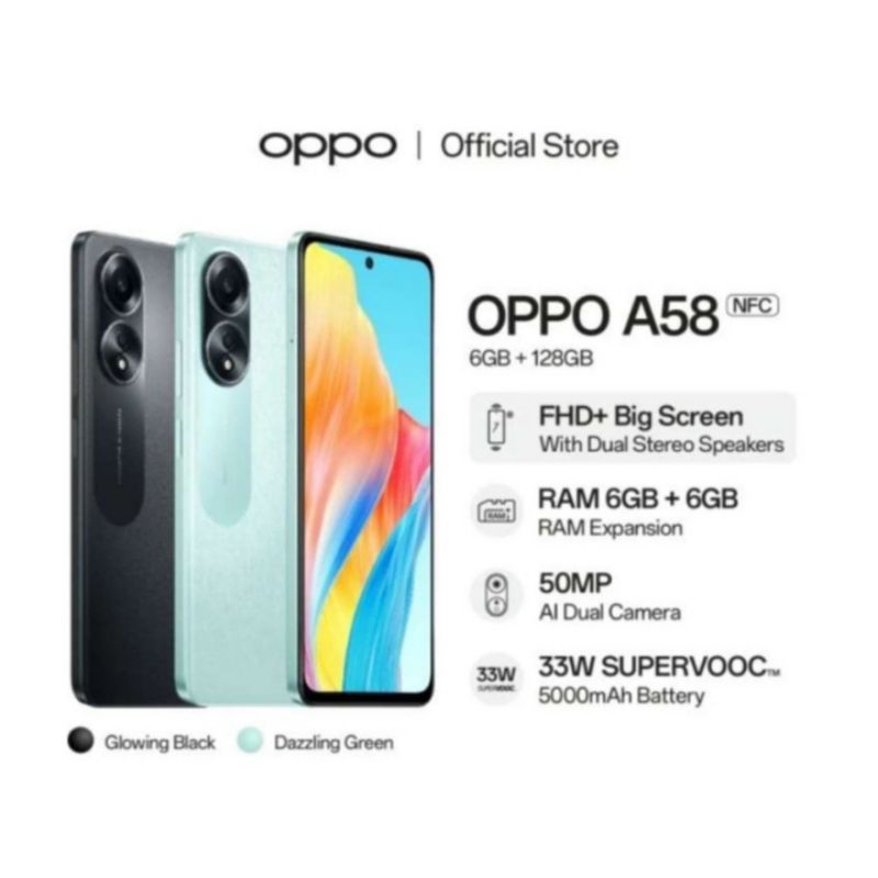 Hp Oppo A58 6/128 GB - ( Oppo A 58 NFC 6GB + 128GB  ) Garansi Resmi