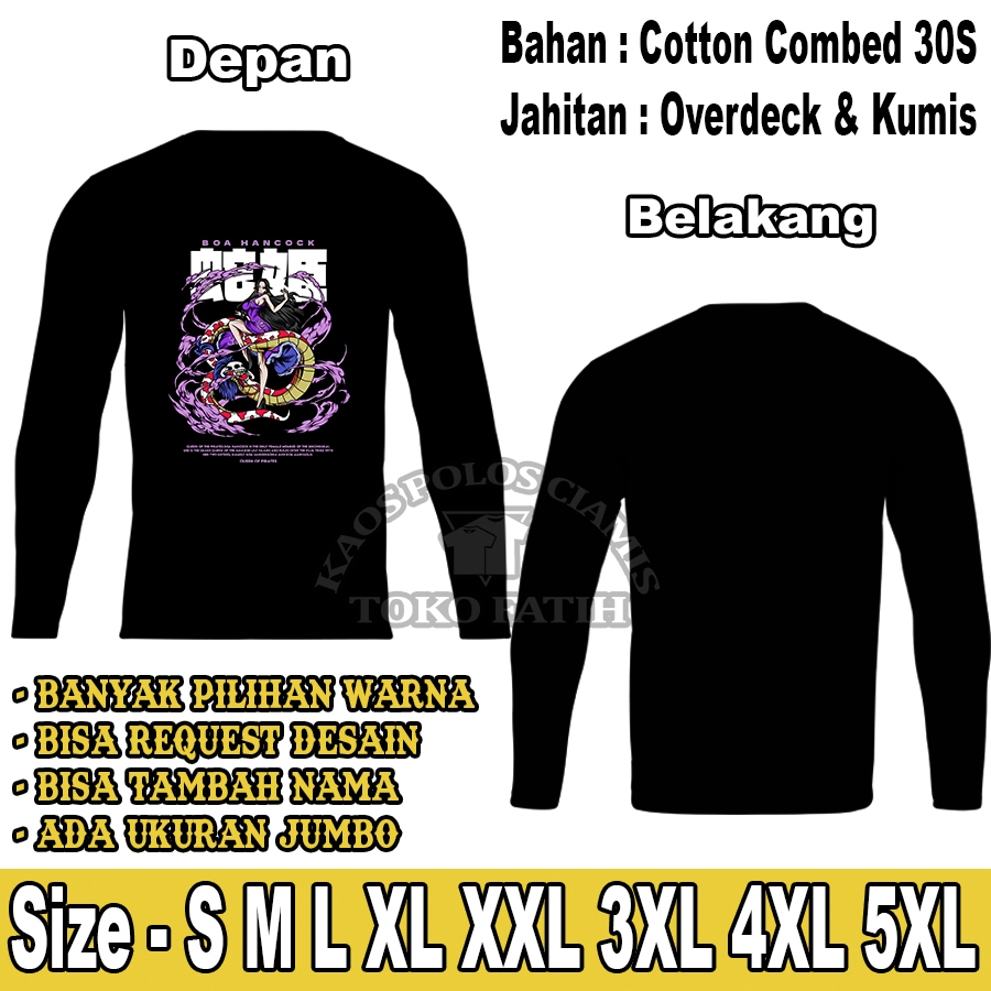 Tshirt Kaos Dewasa Anime One Piece Portgas Boa Hancock Lengan Panjang Combed 30S