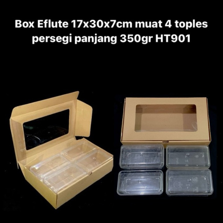 

( 3 pcs ) Dus Packaging Kue Muat 4 Toples Persegi Panjang 350 gram Box Eflute Ukuran 17x30x7cm