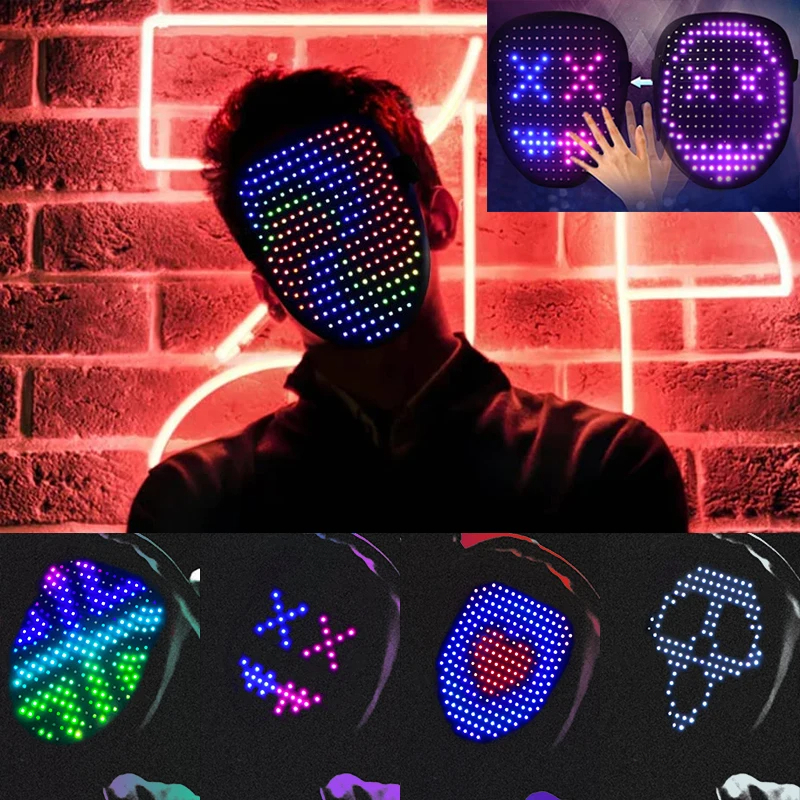 Topeng Led Boywithuke Led Mask Party Game Halloween Led Animation Rgb Mask Pesta Premium High Grade