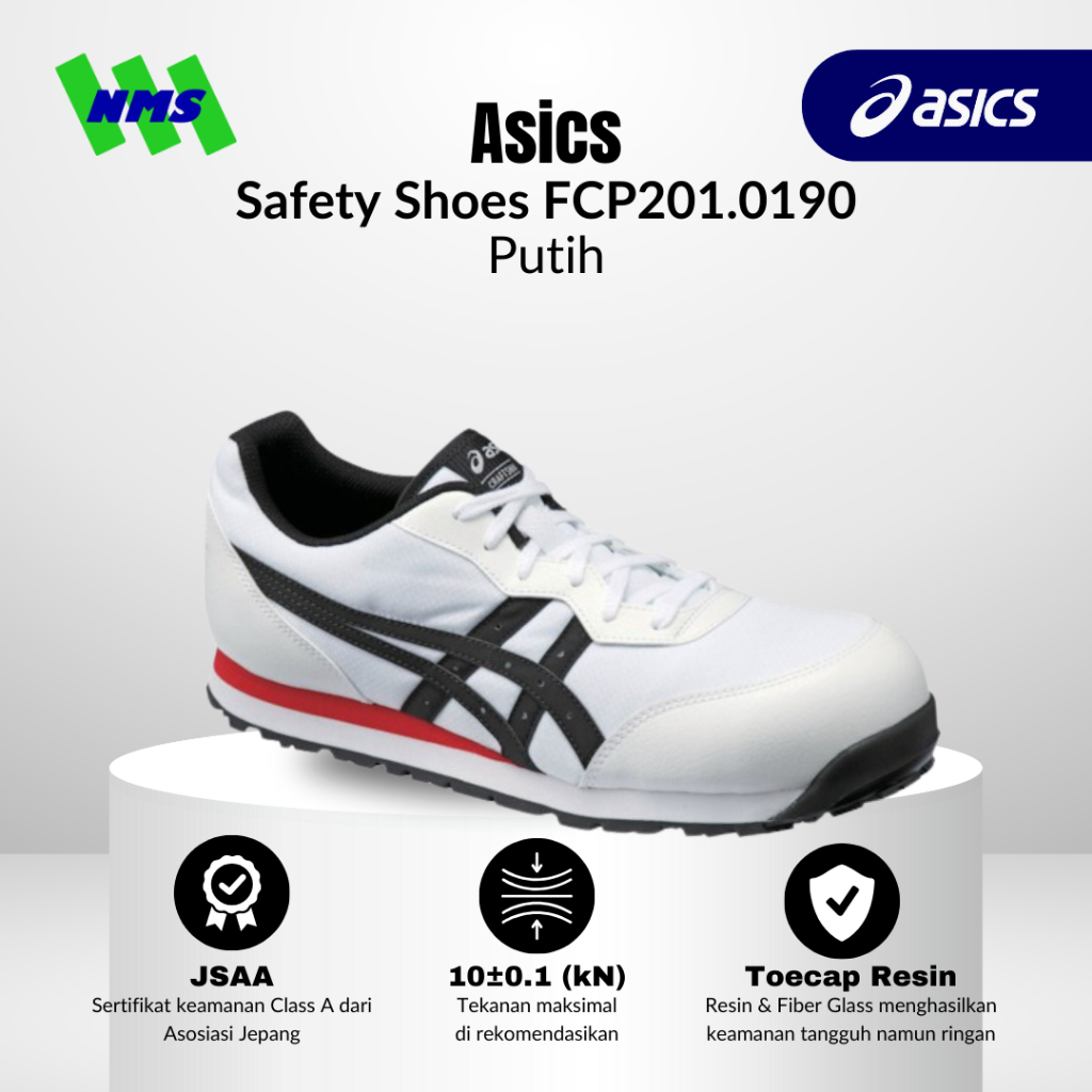 Sepatu Safety ASICS Protective Sneaker FCP201.0190 Putih Tali Original 835-4409