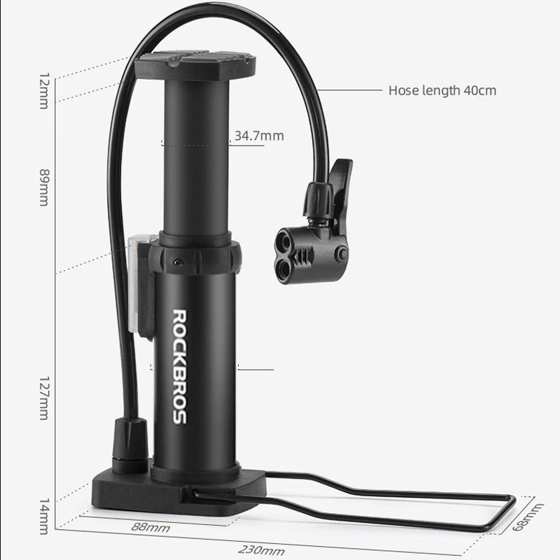 Pompa Angin Kaki Rockbros 4522LBK untuk Motor, Sepeda, dan Mobil - Hitam
