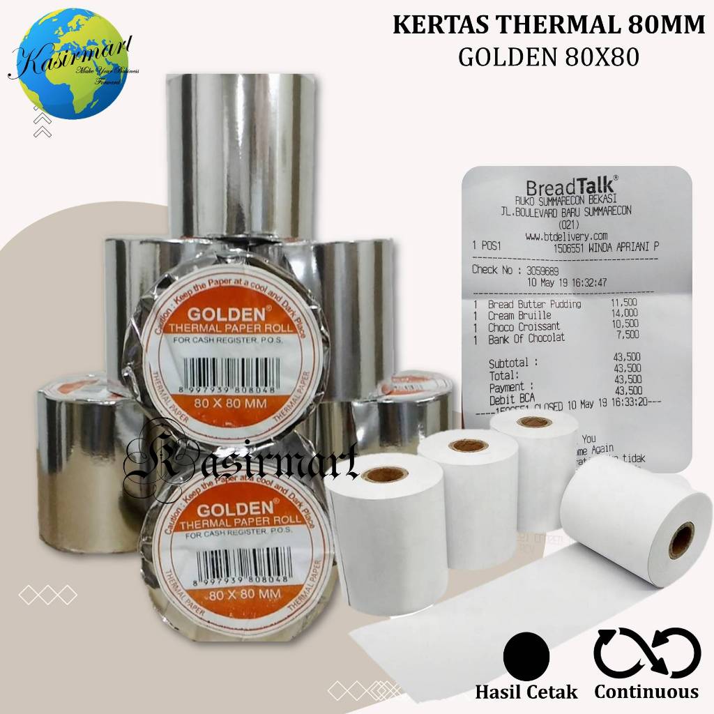 

Kertas Struk Thermal 80mm Golden 80x80 Printer Epson TMT82X Paper Roll Thermal 80x80
