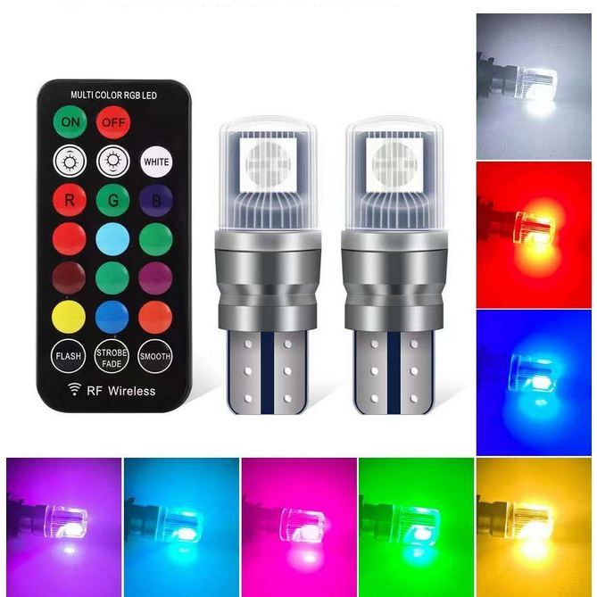 Lampu LED T10 RGB KACA remote senja mobil motor jarak 5 Meter 7 warna super terang