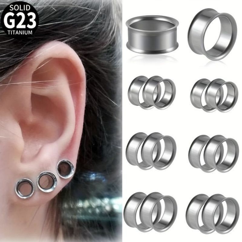 Anting Plug Titanium Anting Piercing Silver Pria Wanita Anti Karat