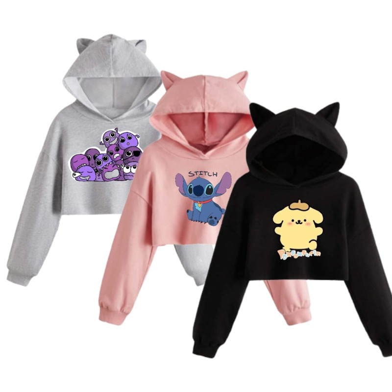 Baju Sweater Hoodie Crop Anak Perempuan Korea Style Lengan Panjang