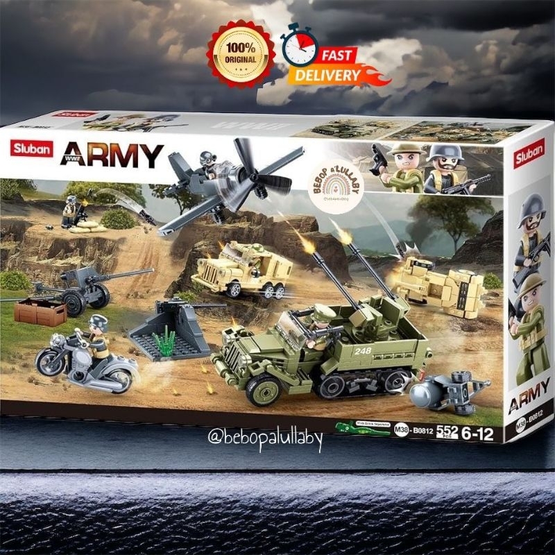 SLUBAN BRICKS ORIGINAL ARMY WWII 552pcs mobil tank tentara soldier lego mainan balok kado anak laki 