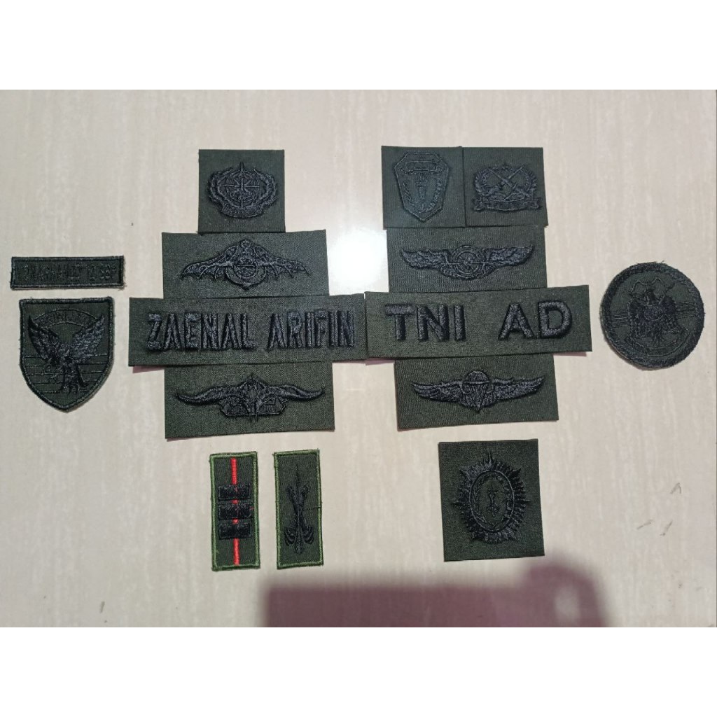 FULL 1 SET PAPAN NAMA BORDIR ATRIBUT TNI AD PERKERAS MIKA TIMBUL