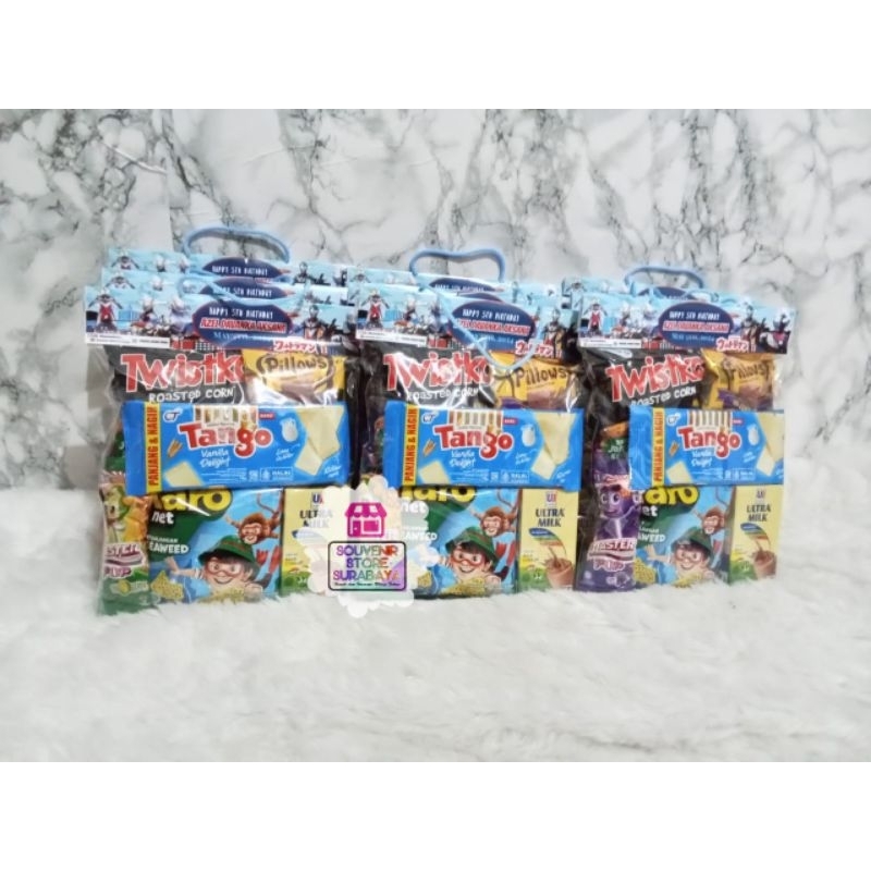 

Bingkisan Murah SNH10|| Bingkisan Berbagi || Bingkisan Ulang Tahun || Bingkisan Hari Raya || Souvenir Snack || Souvenir Custom || Snack hangtag