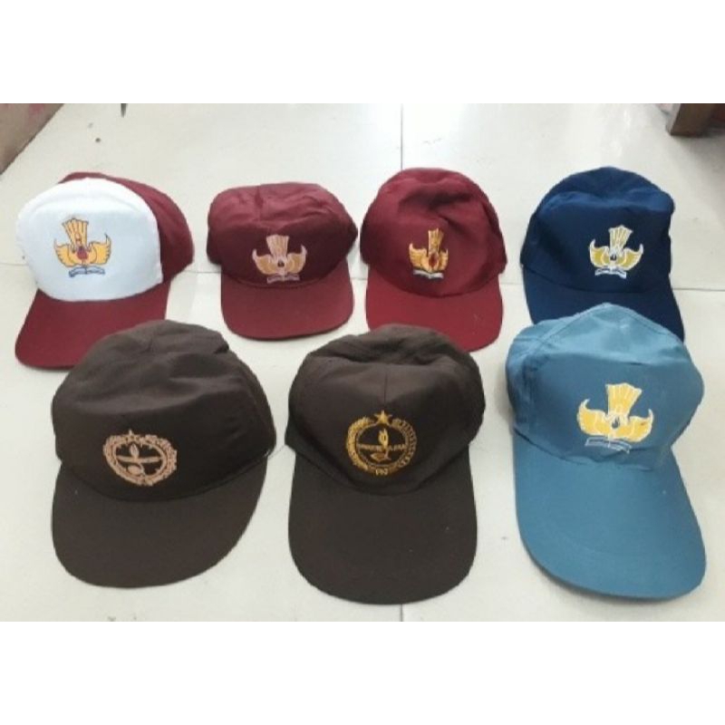 Topi sekolah SD, SMP, SMA, pramuka logo sablon