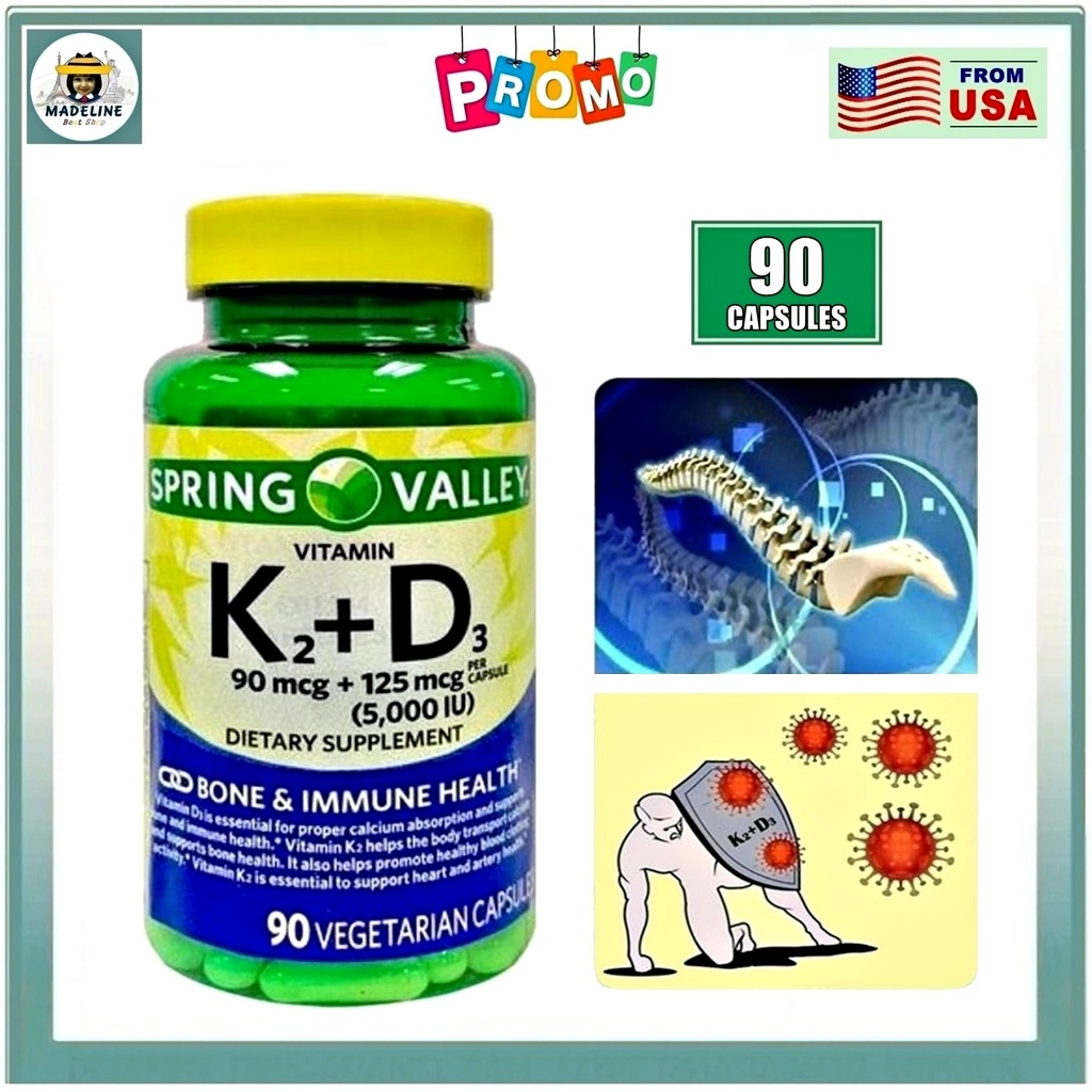 ORIGINAL Spring Valley - Vitamin K2+D3 90 Vegetarian Capsules