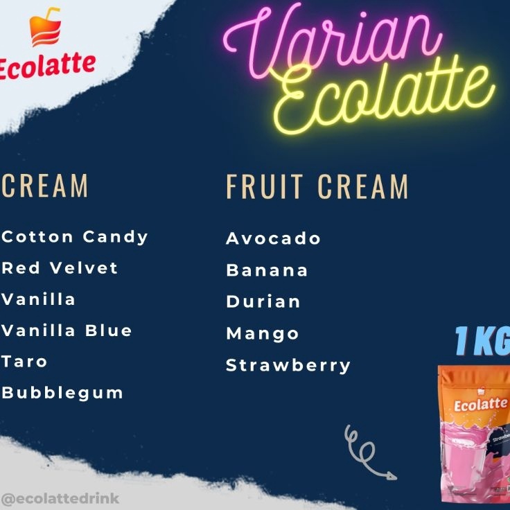 

Produk trendy ECOLATTE 1KG VARIAN CREAM DAN FRUIT CREAM REBRANDING EX CHOLATTE Powder grosir Jawa Timur