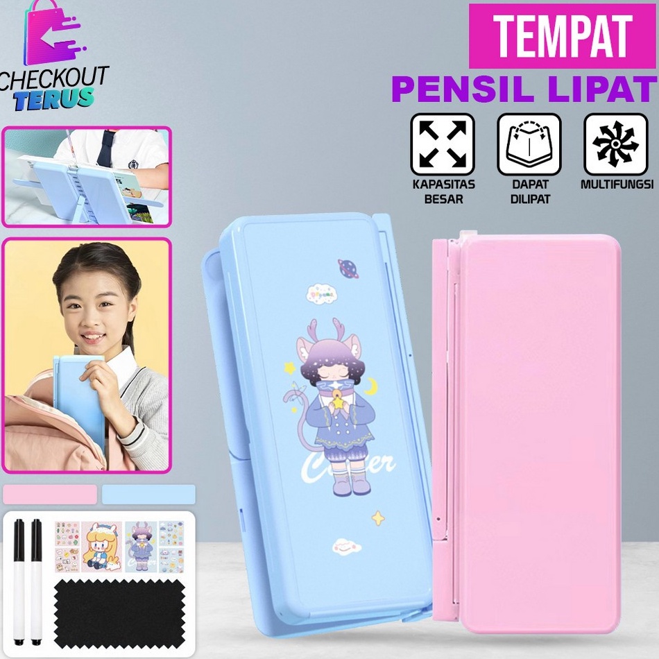 

ART O34E CT A73 Tempat Pensil 2IN1 Multifungsi Pencil Case Book Holder Kotak Pensil Lipat dengan Tatakan Buku dan Papan Tulis PraktisAnakSekolah