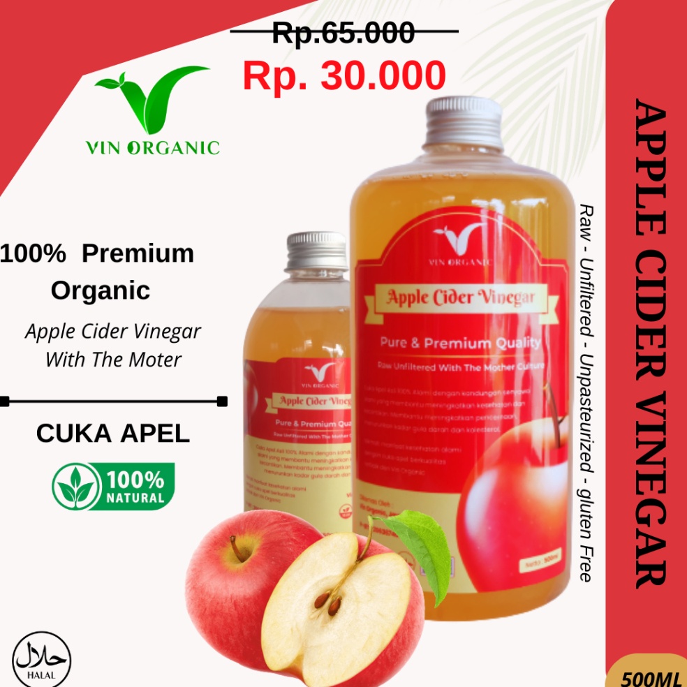 

Penawaran Spesial VIN APPLE CIDER VINEGAR CUKA APEL FERMENTASI APPLE VINEGAR WITH THE MOTHER MINUMAN DIET SEHAT CUKA APEL