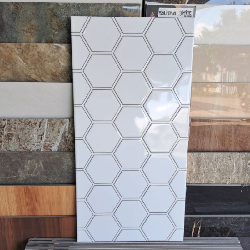 {ONGKIR DILUAR APLIKASI} Keramik Dinding Glossy Hexagonal Timbul 30x60 IMPERIAL BIANCO Mulia