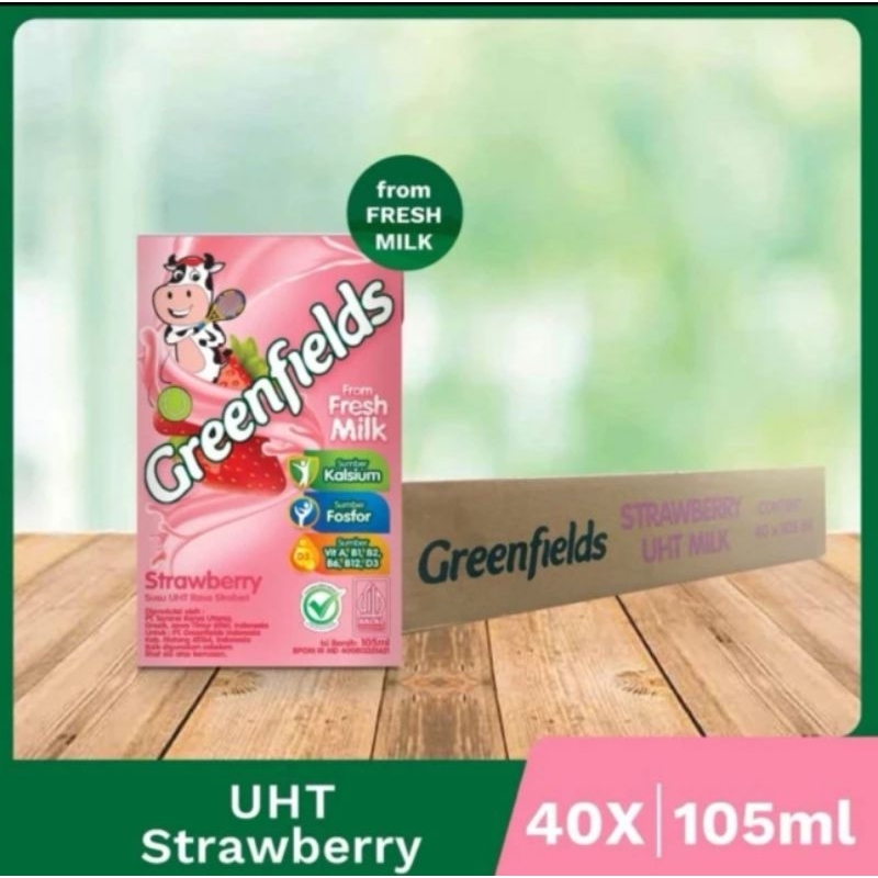 

(LEBIH HEMAT) Susu Greenfields UHT Strawberry 105 ml x 1 Karton (Isi 40 pcs)