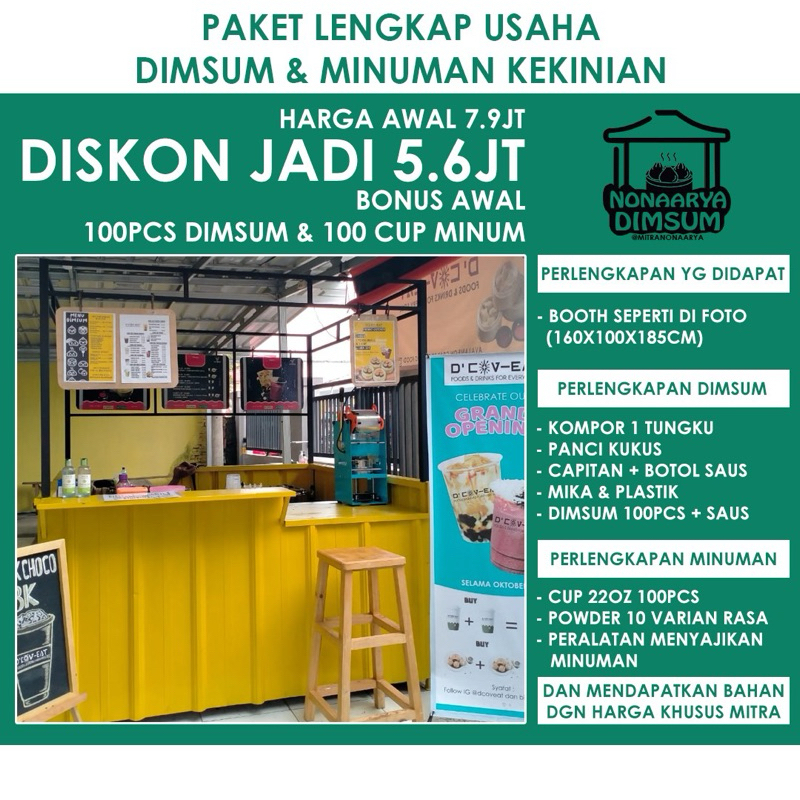 

Paket usaha dimsum premium dan minuman kekinian coffee shop booth kontainer