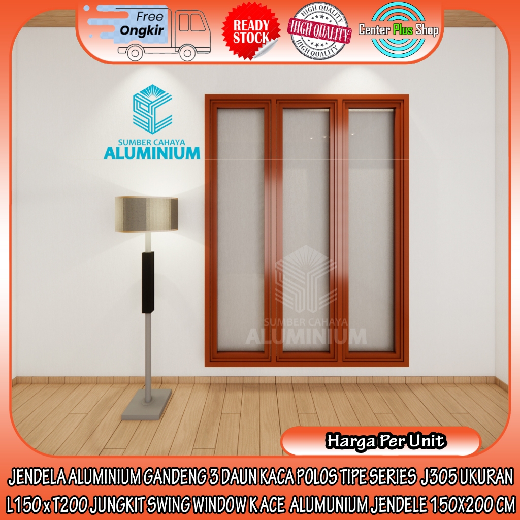INSTANT] JENDELA ALUMINIUM TIPE J305 UKURAN L 150 x T 200 GANDENG TIGA 3 DAUN JUNGKIT SWING WINDOW K