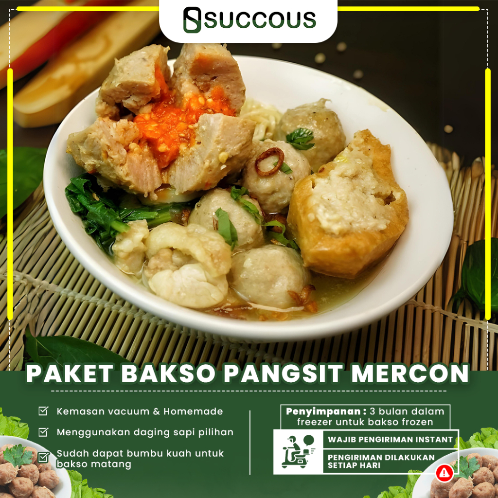 

Bakso Sapi Mercon Succous Paket Komplit Baso Pangsit Frozen Food Include Bumbu Kuah Kemasan Praktis Halal