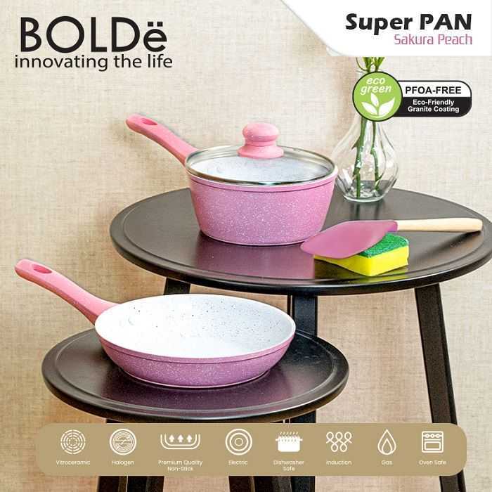 BOLDe Super Pan Sakura Peach 5 Pieces Set Panci Super Sakura Warna Pink Putih Sauce Pan + Fry Pan