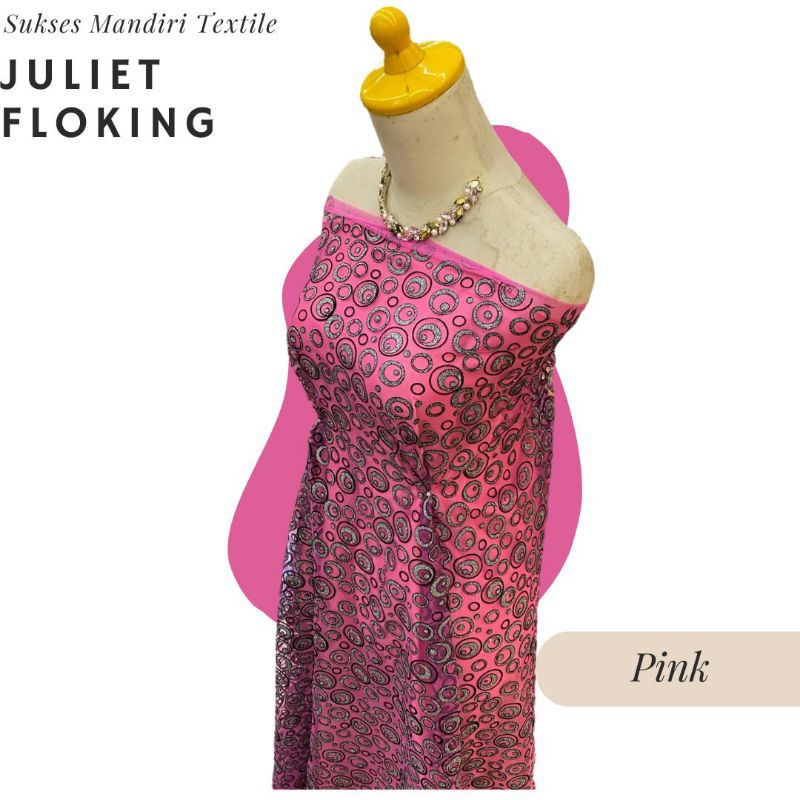 [JULIET FLOKING] Brukat Tile Premium Mewah Birel,Pink,Abu Tua, Silver | Harga ½ meter = 50 cm (Bahan