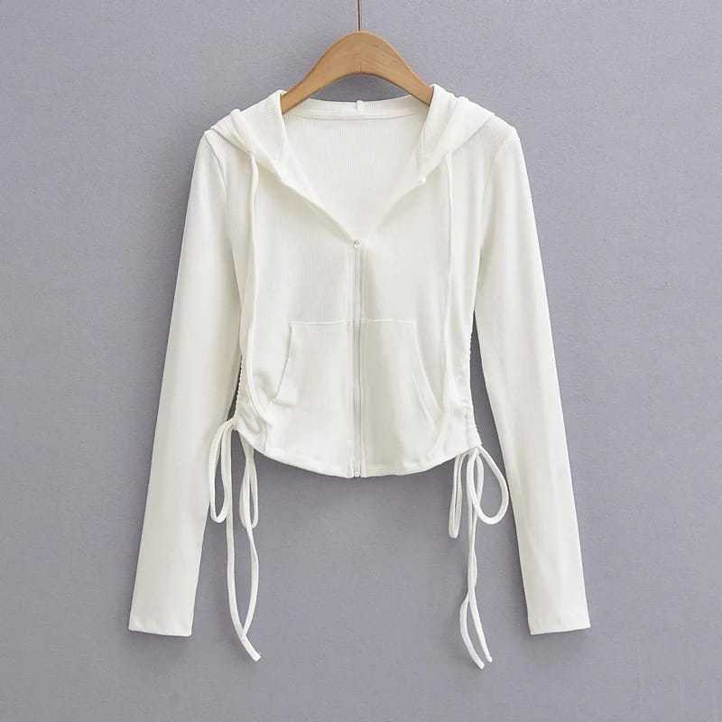 Lula Sweater Jaket Zipper Knit Crop Top Serut