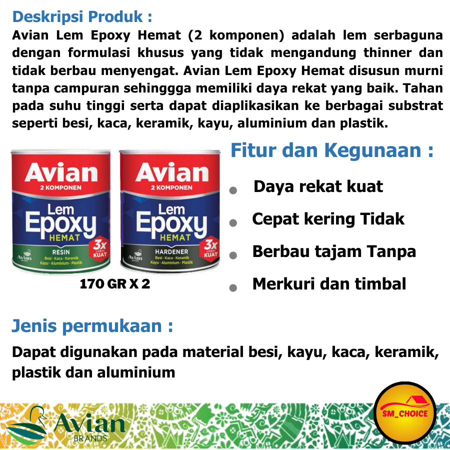 LEM EPOXY AVIAN 340 GRAM HEMAT HARDENER RESIN  EPOXY LEM AVIAN EPOXY  KAYU LEM BESI KACA SERBAGUNA