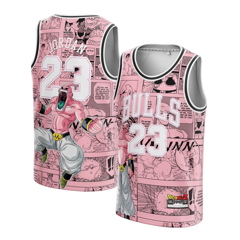 KODE I2P8 Jersey Michael Jordan Chicago Bulls 23 CUSTOM PINK DRAGON BALL BUU Swingman Bola Basket NB