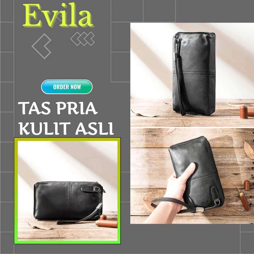 Tas tangan pria -dompet panjang resleting kulit asli garut