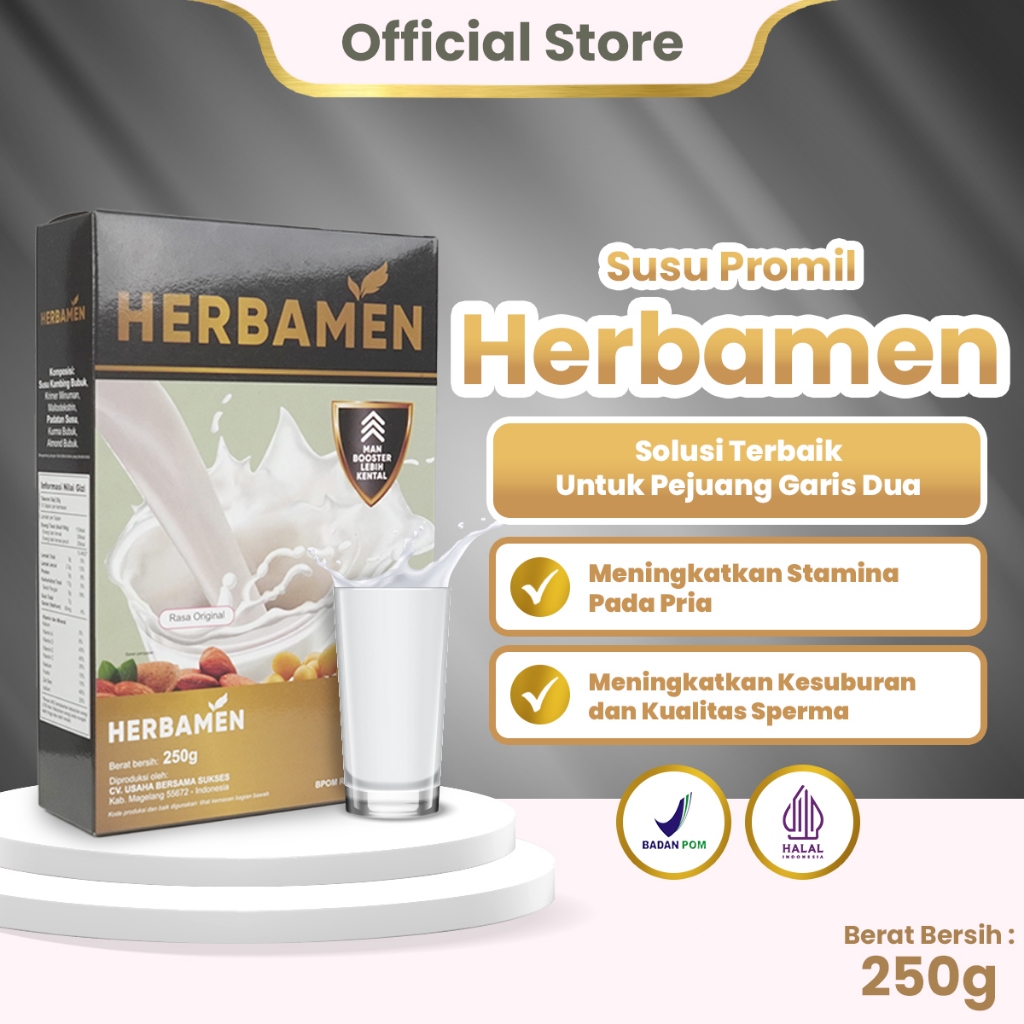 

Susu Herbamen Rahasia Sperma Kental Subur & Tahan Lama 250g - Obat Penyubur dan Promil Pria