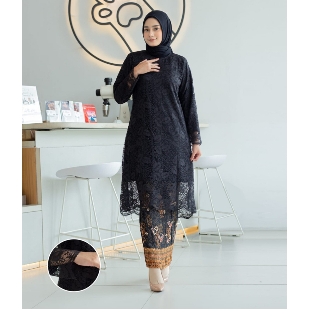 PROMO SET KEBAYA TUNIK BROKAT JUMBO WARNA HITAM /KEBAYA KONDANGAN MODERN KEBAYA ORIGINAL