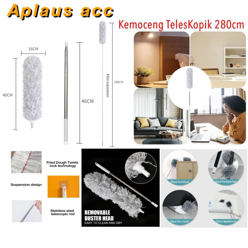 Kemoceng Microfiber Teleskopik 280cm Alat Pembersih Debu Kotoran Langit Langit Rumah Serbaguna