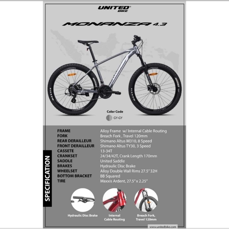 Sepeda Gunung MTB 27.5 United Monanza 4.3 NEW TYPE Monanza 4.30 bukan 4.20 - Monanza 4.2 Monanza 4.0