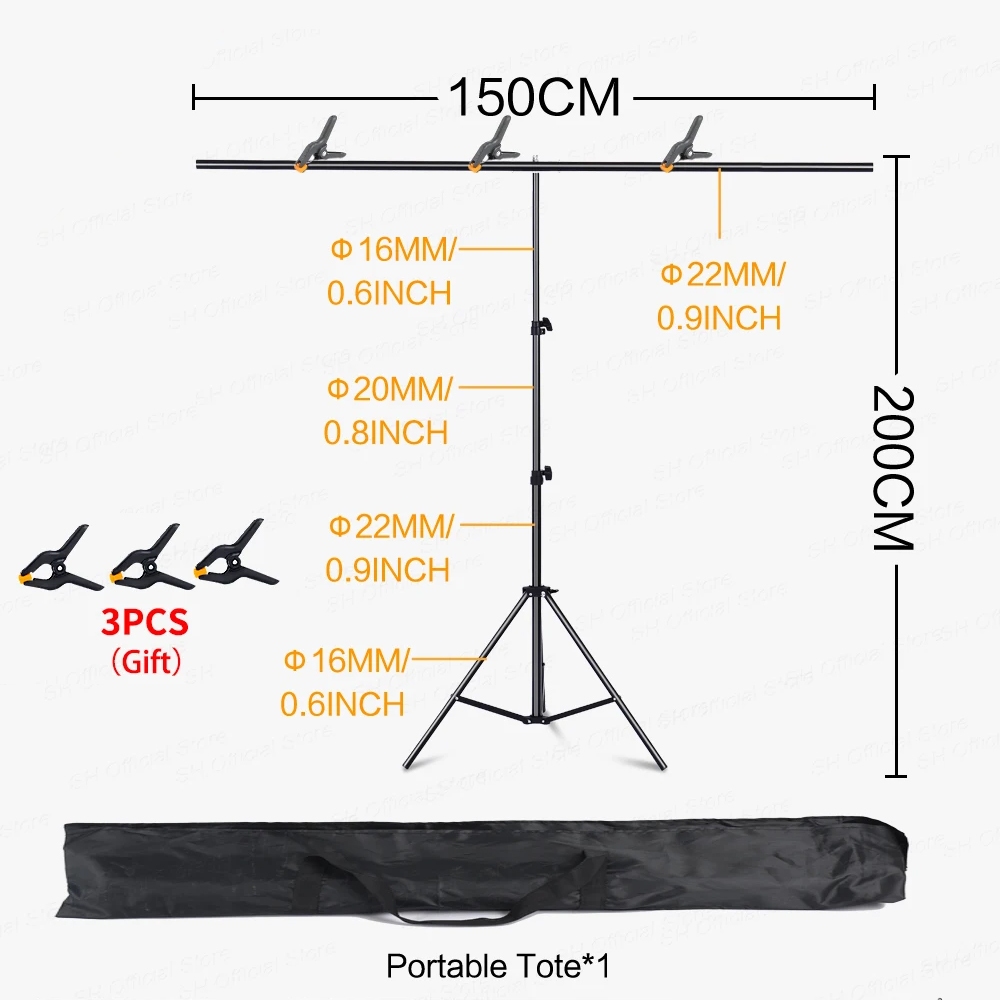 Paket Tiang dan Kain Background - Foto Produk - Live Streaming - Pas Photo - Tiang T Stand + KAIN