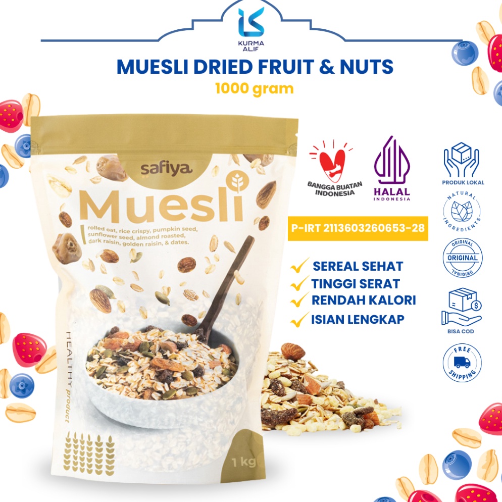 

Serbuu Muesli Safiya 1 Kg Oatmeal Dried Fruit Almond Mete Sereal Diet Sehat