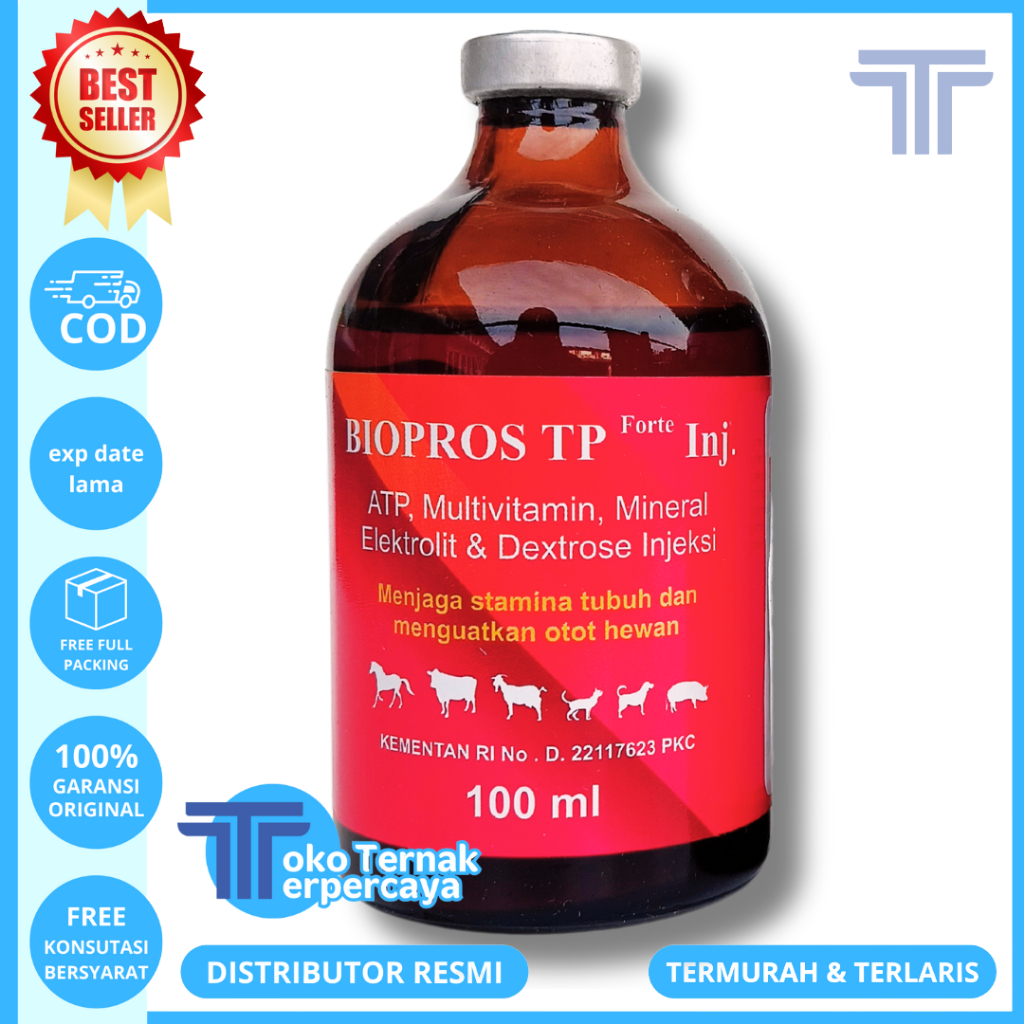 BIOPROS TP FORTE 100ml - ATP Vitamin Mineral Penguat Otot Hewan Sapi Kambing Domba Kerbau Ambruk - Like Cardiofit