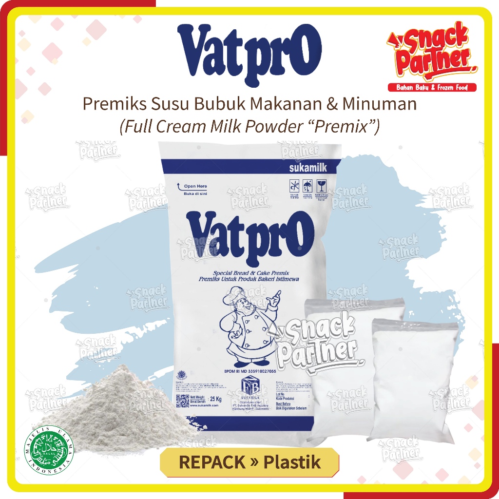 

VATPRO Susu Bubuk Premiks REPACK 1 KG - Premix Full Cream Milk Powder Susu Bubuk Premiks Makanan Minuman Drink Cooking Baking 1KG