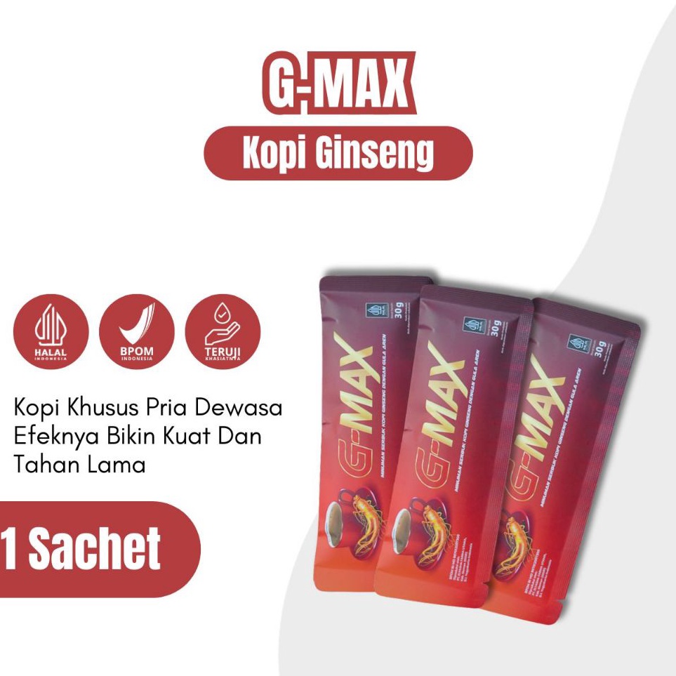 

Model Baru GMAX Kopi Ginseng Stamina Pria Dewasa Kuat Tahan Lama 1 Sachet 3 Gram