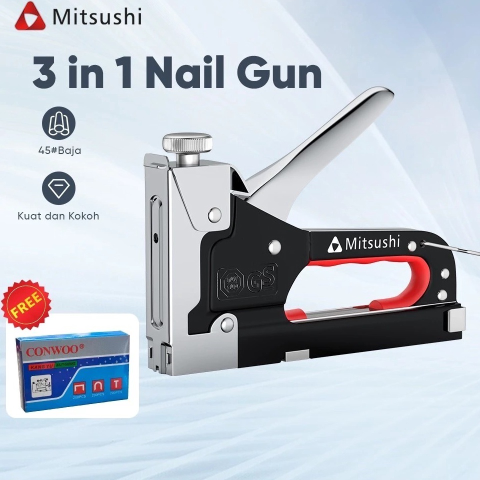 

KODE T5W4 Mitsushi 3 In 1 Stapler Gun Staples Tembak Gun Tacker Powerfull Pistol Stapler Gratis 6 Staples