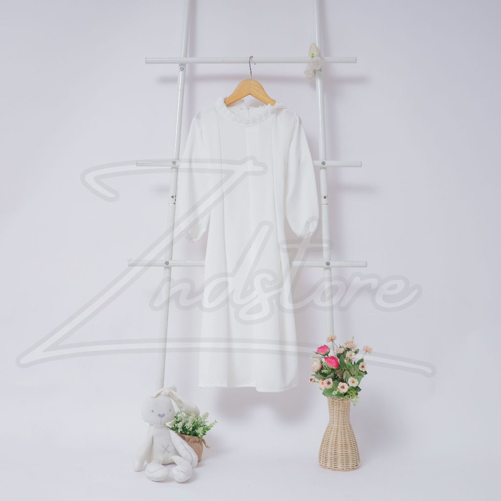 Maryam Dress Crinkle Airflow Maxy Dress Anak Perempuan Tangan Balon 4 - 12 Tahun Broken White 001