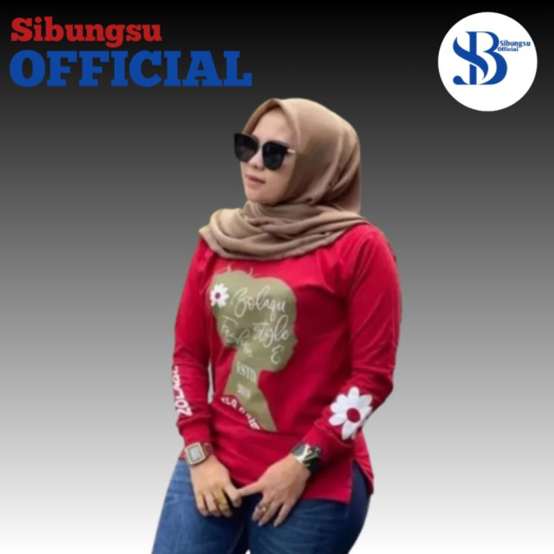 Sibungsu Official (E1) Atasan wanita lengan panjang kaos zolaqu marun, jotol, cramel salur, putih Or