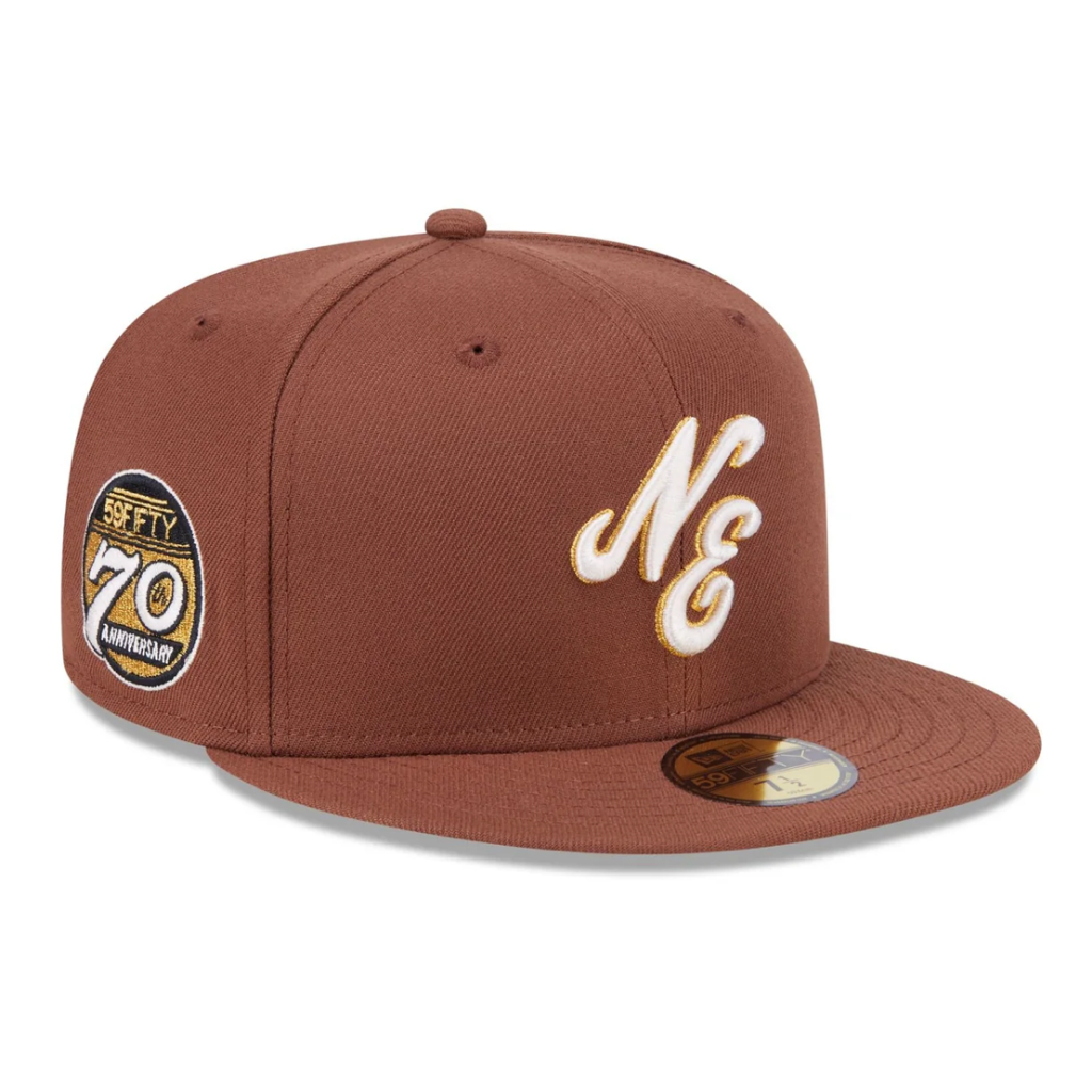 Topi New Era 59Fifty Day 70th Anniversary Dark Brown NE Script Logo 59Fifty Fitted Cap 100% Original
