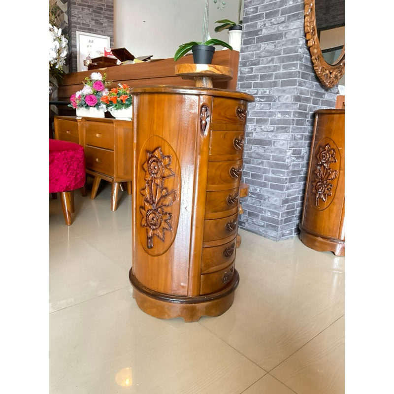 MEJA NAKAS JATI - MEJA NAKAS BULAT KAYU JATI