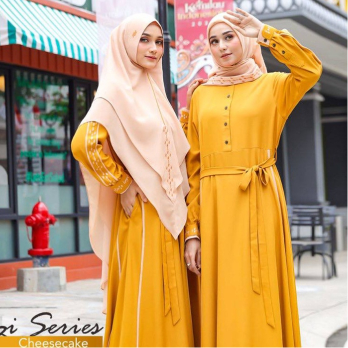 SET GAMIS VENZI CHEESCAKE DRESS BY INAYALESY WARNA  KUNING YELLOW MUSTARD SETELAN HIJAB JILBAB SYARI