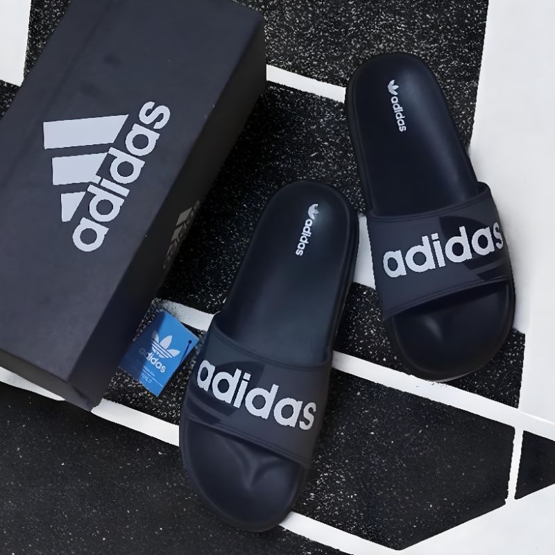 Sandal slip on adidas pria wanita sendal outdoor dark grey slide casual original