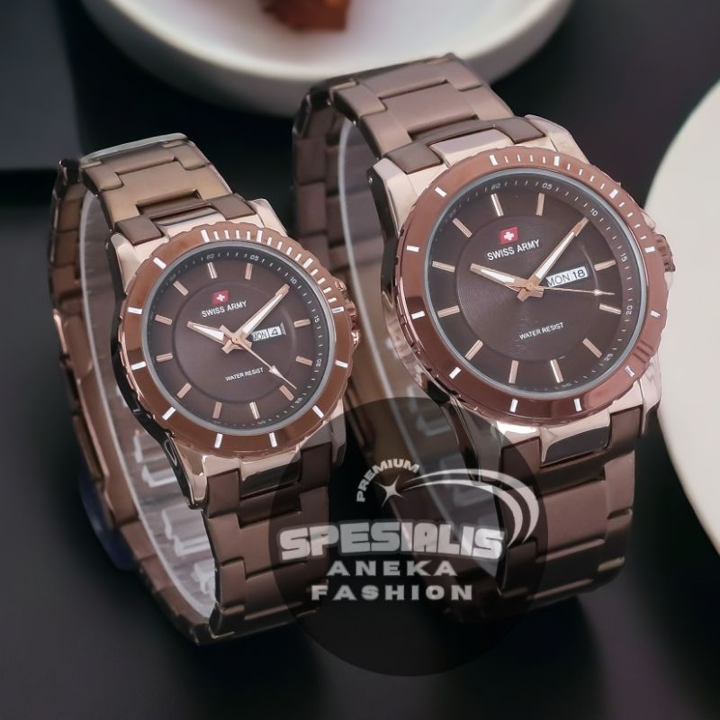 Jam tangan couple pasangan sa6610 tanggal aktif strap rantai stanliess water resist tahan air