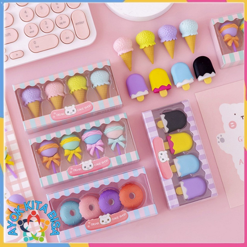 

AKB Penghapus 4 Pcs / Set Lucu Bentuk Es Krim Karet Hapus Lolipop Donat Pensil Karakter Sweet Eraser Anak Sekolah Karakter 4pcs Bentuk Makanan Donut Ice Cream